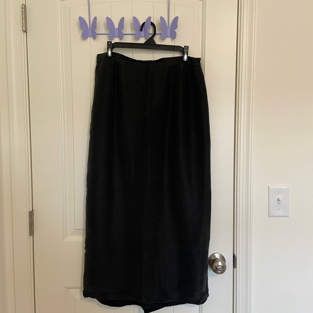 Vintage Kasper & Company ASL women’s solid black pure silk soft maxi skirt 12
